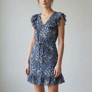 Rebecca Taylor Ava 100% Silk Chiffon Floral V-neck Ruffle Mini Dress, size 4